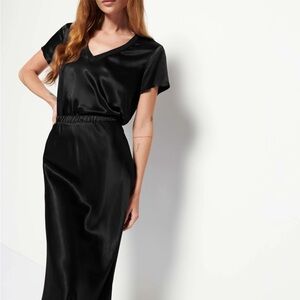 Elegant Black Satin Nation LA Mabel Midi Skirt
